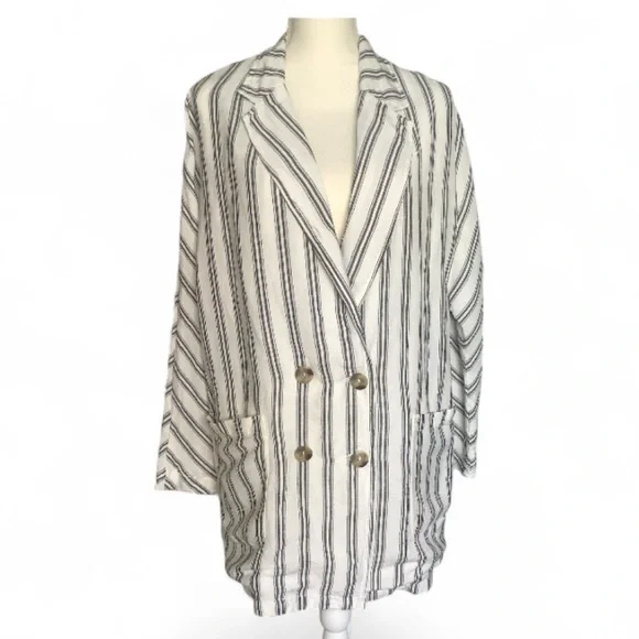 Anthropologie Pilcro Striped Oversized Dolman Linen Blend Blazer Size Medium - Picture 3 of 9
